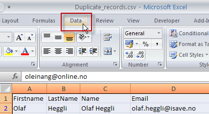 Slette duplikater i Excel: Data-fanen