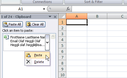 Slette duplikater i Excel: Paste content