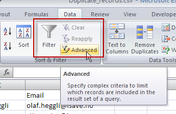 Slette duplikater i Excel